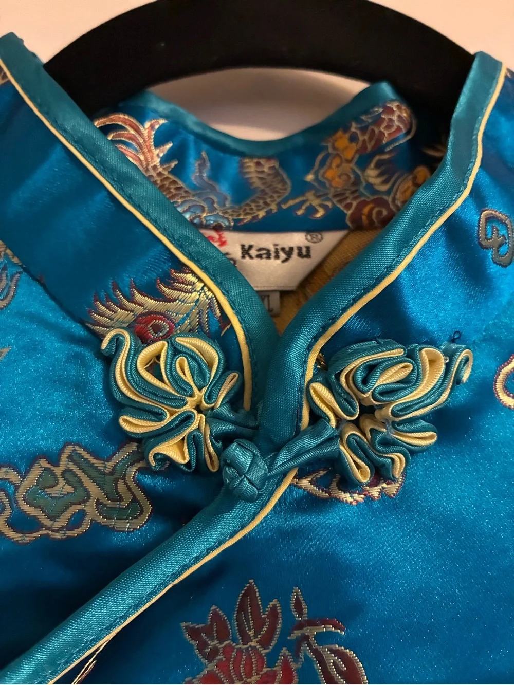 Blue Traditional Chinese Cheongsam Dress Kimono Dragon and Phoenix - Picture 5 of 13